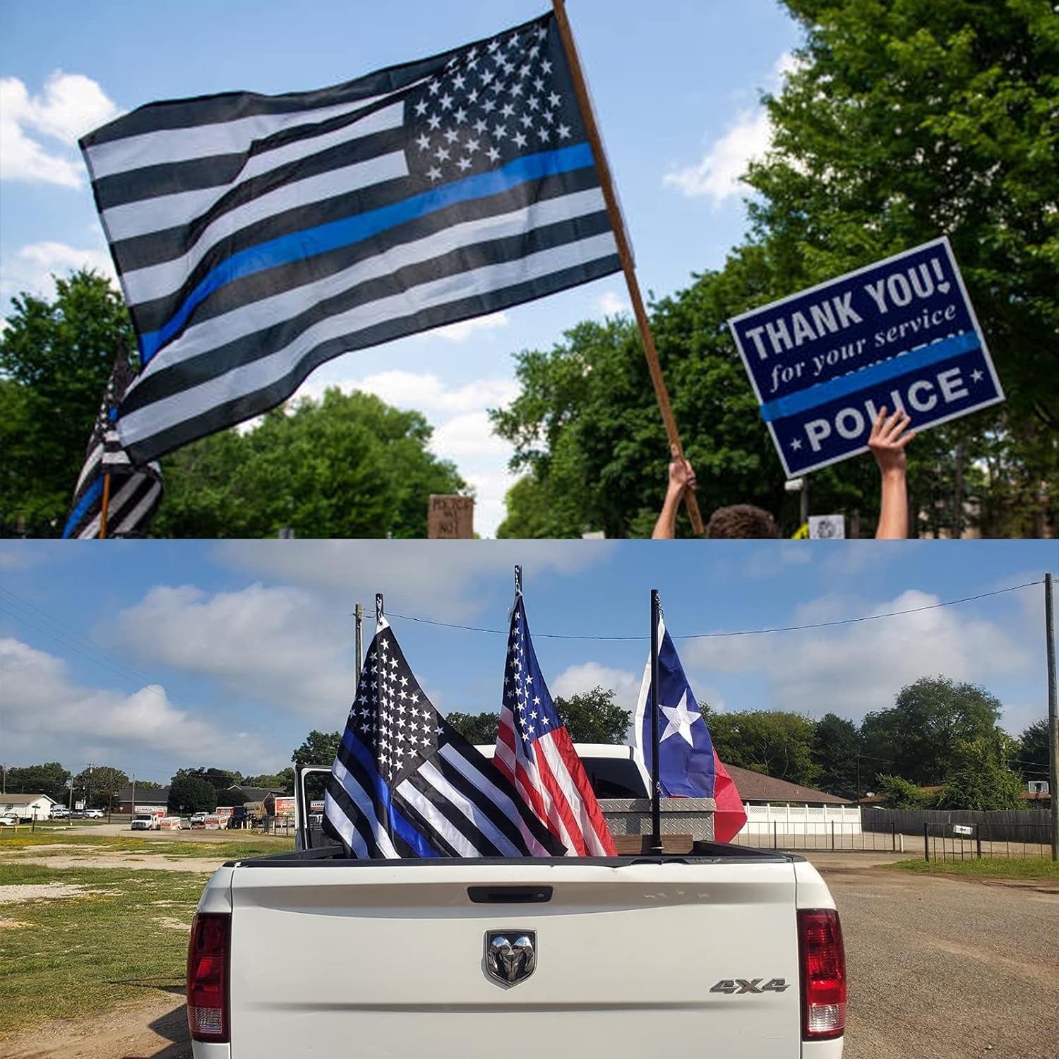 Thin Blue Line Flag 5X8 Outdoor Police Flag 5X8 Feet Made in USA Back the Blue Flags Embroidered Stars and Sewn Stripes Blue Lives Matter Support First Responders