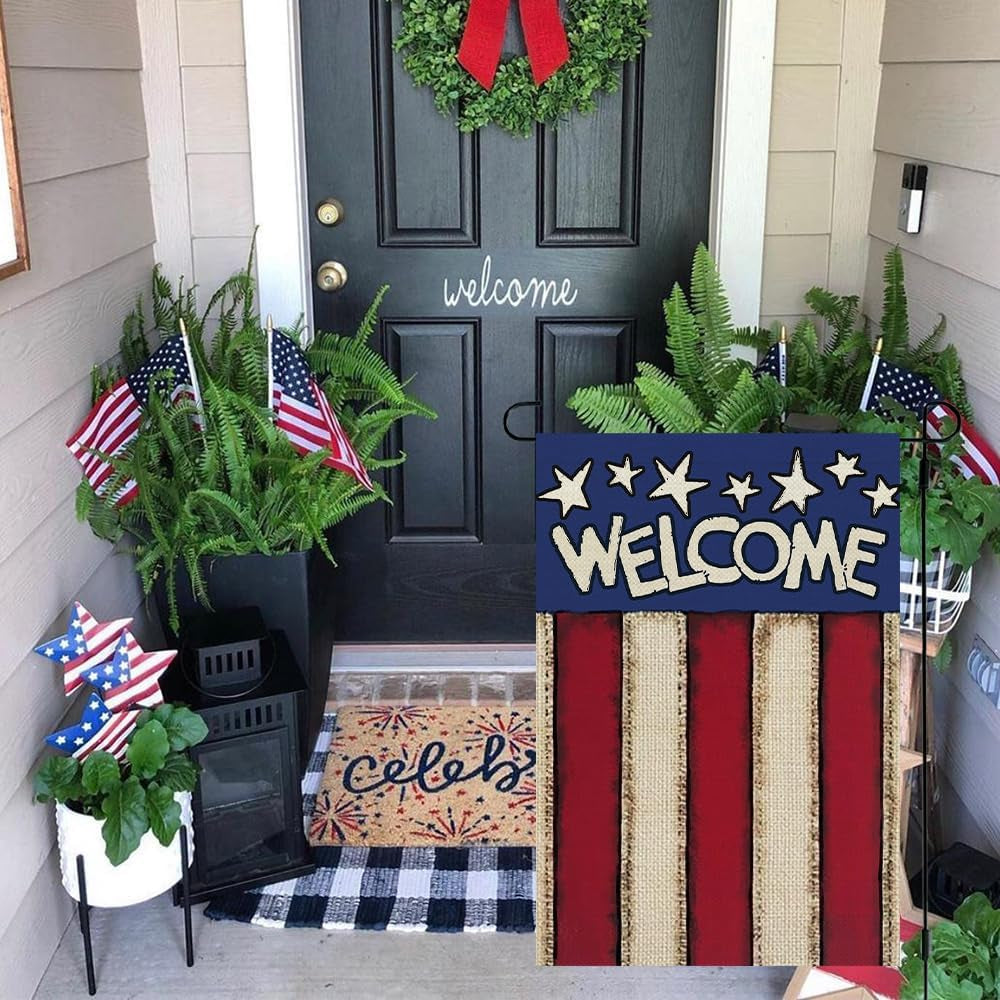 CROWNED BEAUTY 4Th of July Patriotic Garden Flag 12X18 Inch Double Sided for outside Small Burlap USA Independence Day Welcome Yard Flag CF1544-12