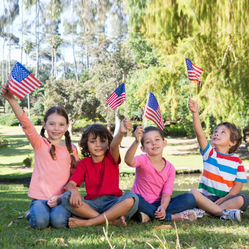 100 Pack 8X12 Inch American Flags on Stick, USA Wood Stick Flags with Kid-Safe Spear Top, American Flags for Outside, Veterans Day Decorations, Memorial Day Decorations, 4Th of July Decorations