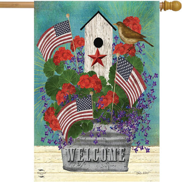 Briarwood Lane All American Birdhouse Floral House Flag Patriotic Primitive 28" X 40"