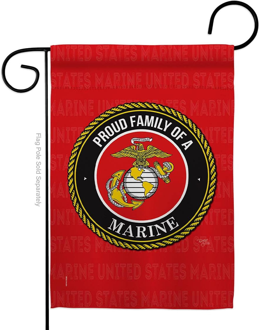 Proud Family Marines Garden Flag - Armed Forces Marine Corps USMC Semper Fi United State American Military Veteran Retire Official - House Banner Small Yard Gift Double-Sided Made in USA 13 X 18.5