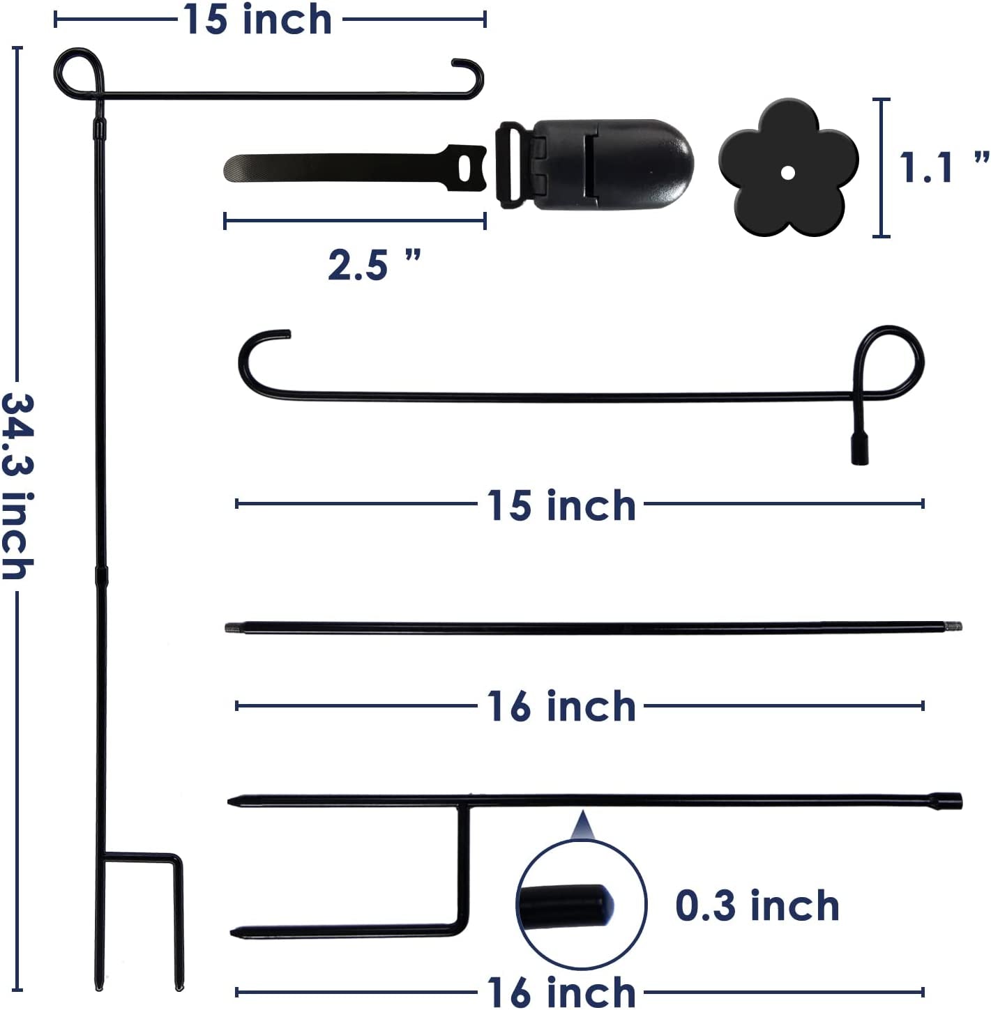 YEAHOME 2PC Garden Flag Holder Stand, Weather-Proof Yard Flag Pole Black Metal Powder-Coated Flagpole with Tiger Clip and Rubber Stopper for Garden Flags Outdoor Decorations