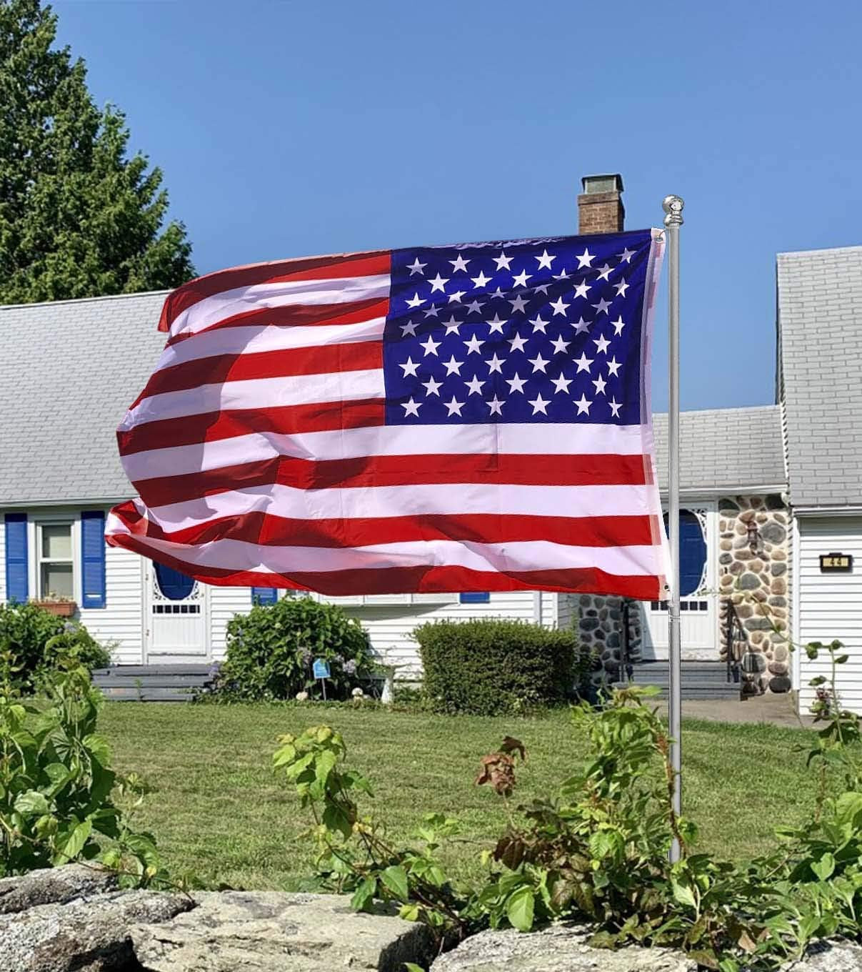 5X3 Ft American Outdoor Flag - US Flag Bright Color and Fade Resistant - Canvas Header and Double Stitched - USA Flags with Brass Grommets (US Flag 2Pc)