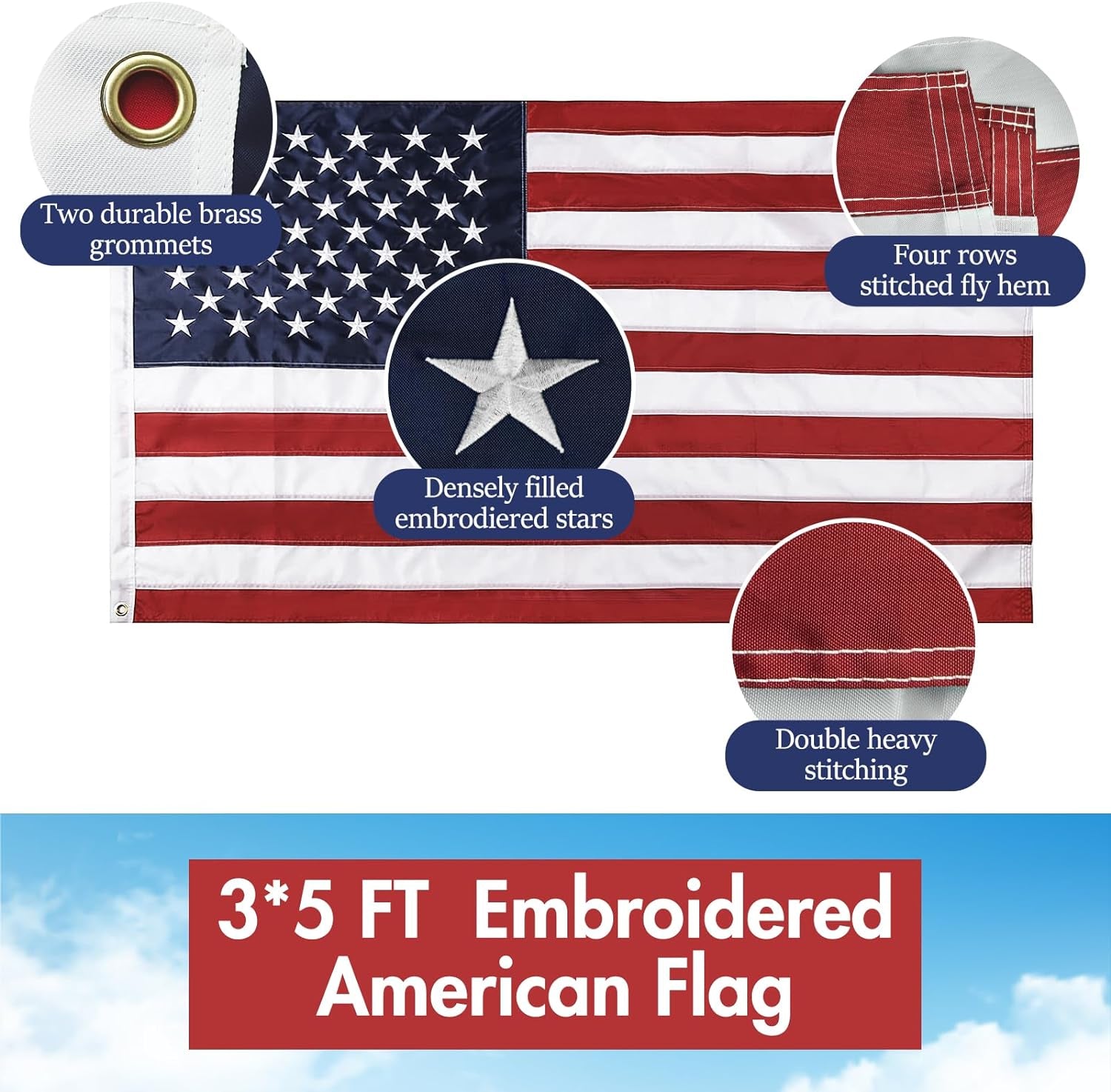 American Flag with Pole - Tangle Free Flagpole Residential or Commerical Kit with Stainless Steel Flag Poles,3X5 Embroidered US Flag for outside House,Porch,Garden,Yard(6 FT, Black)