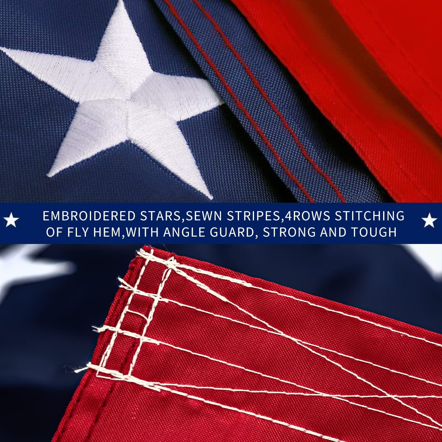 American Flag 5X8 Ft- Embroidered Stars,Sewn Stripes,Durable and Long Lasting Nylon,3 Solid Brass Grommets,Perfect for Outside/Outdoor Use Heavy Duty US USA Flags.