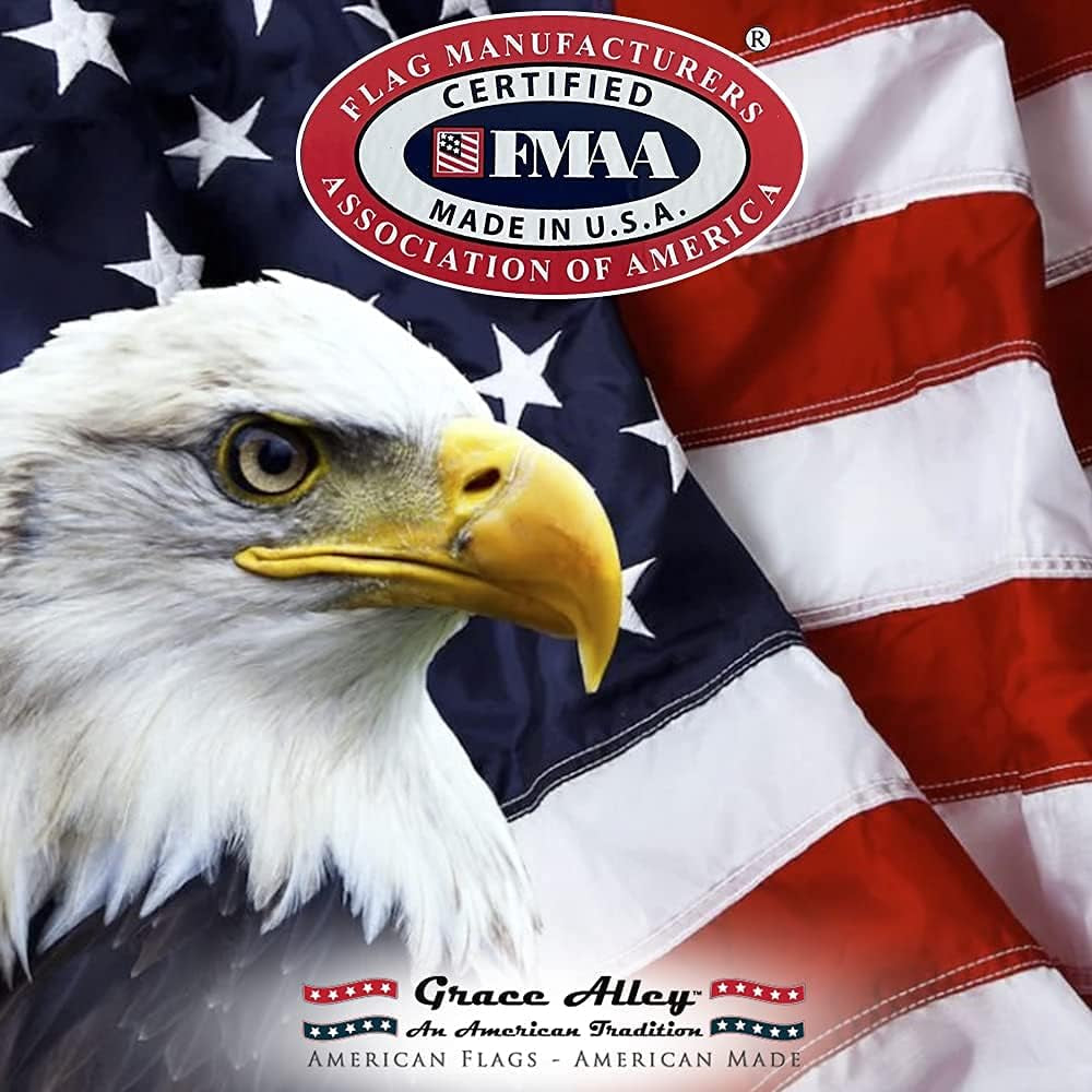 American Flags 3X5 Outdoor 3 PACK by Grace Alley, Embroidered Stars and Sewn Stripes and Fade Resistant - Long Lasting Nylon & Brass Grommets for High Wind Durability, 100% Made in USA