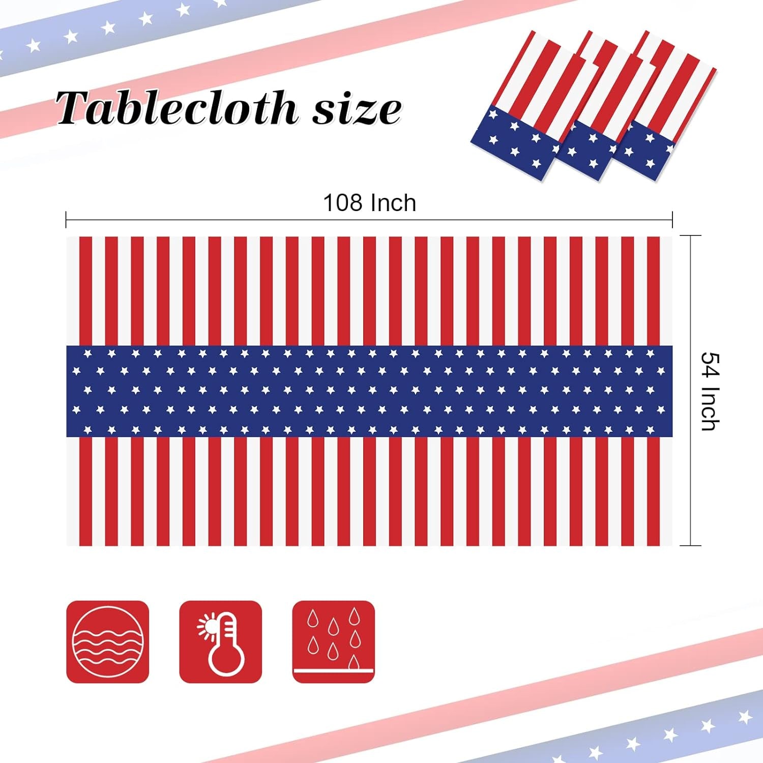 3 Pack Patriotic Tablecloth, Disposable Plastic Tablecloth 54" X 108" Patriotic Decorations, Birthday Party Table Cloth for Kids, Patriotic Themed Party Supplies for Outside, Picnic, Camping, Memorial