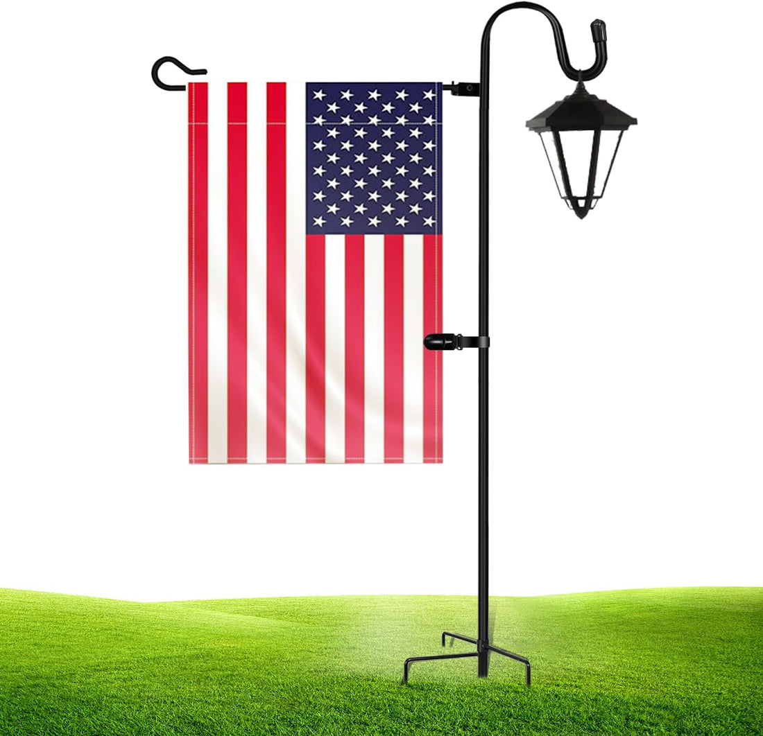 JOYSEUS Garden Flag Holder Stand and Shepherd Hook, 36 Inches with 1/2 Inch Thick Heavy Duty Garden Flag Stand, Rust Resistant Yard Flag Pole Holder for Flag, Lights(Without Solar Lights)……