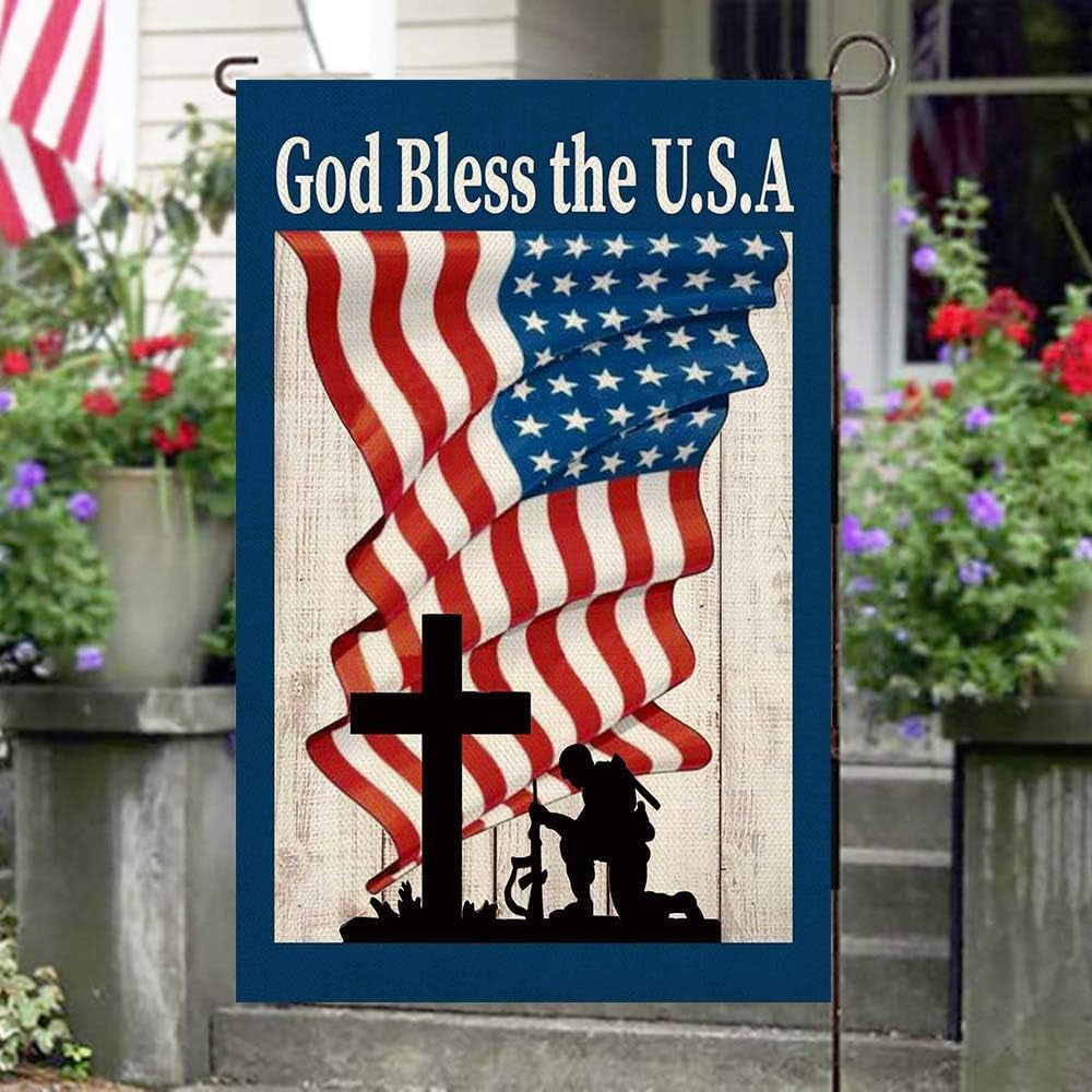 Baccessor God Bless America 4Th of July Garden Flag Double Sided, 4Th of July Memorial Day Independence Day Patriotic Garden Yard Flag Outdoor outside Holiday Decoration 12.5 X 18 Inch