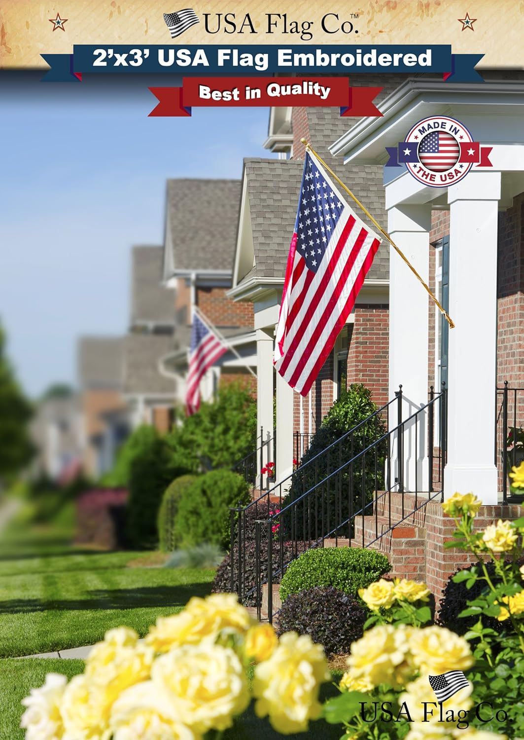 American Flags for outside 3X5 - USA Flag Co. American Flag 3X5 Heavy Duty Outdoor Made in USA with Embroidered Stars and Sewn Stripes, This US Flag Is an American Made Flag