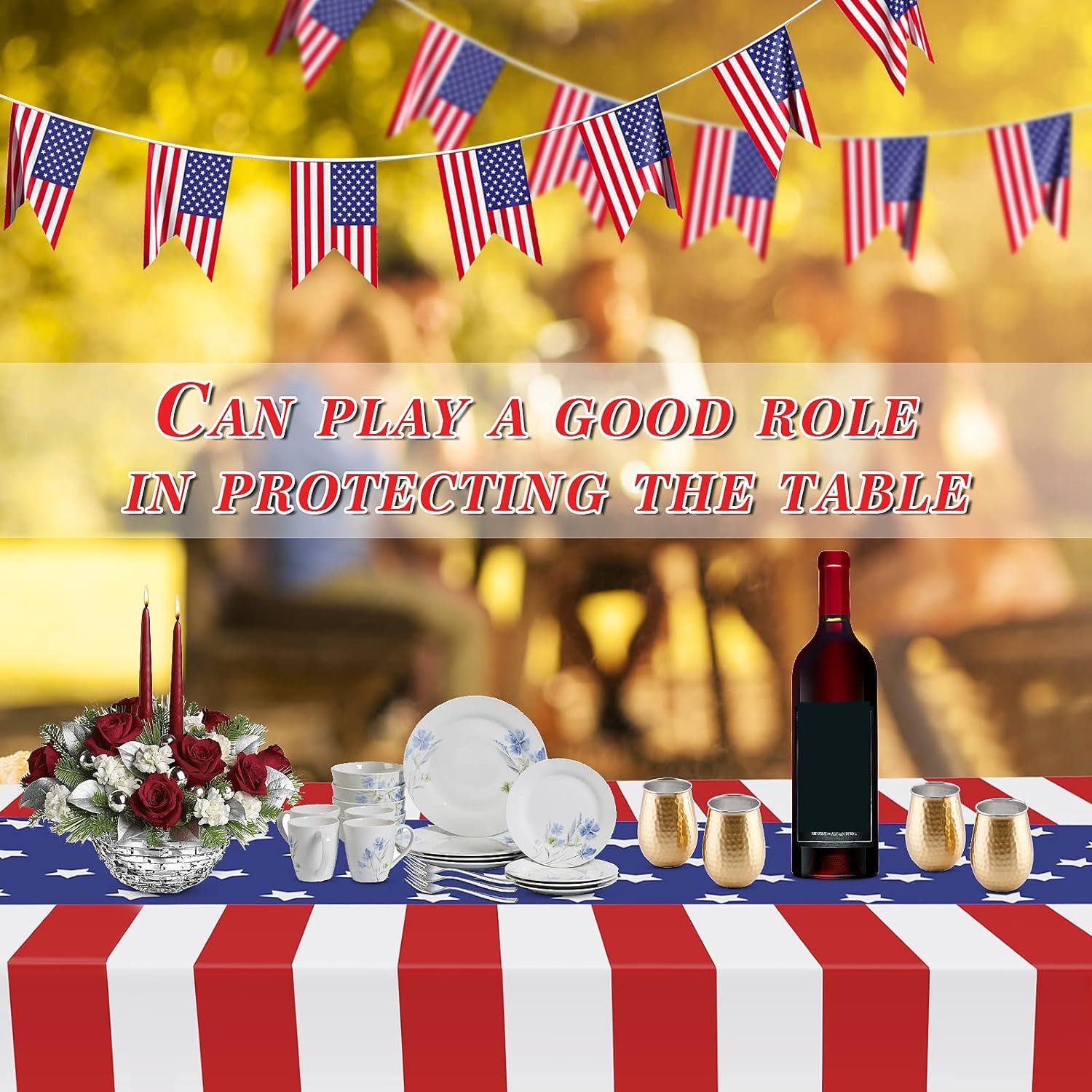 3 Pack Patriotic Tablecloth, Disposable Plastic Tablecloth 54" X 108" Patriotic Decorations, Birthday Party Table Cloth for Kids, Patriotic Themed Party Supplies for Outside, Picnic, Camping, Memorial