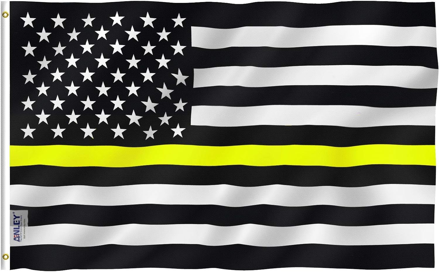 Anley Fly Breeze 3X5 Foot Thin Yellow Line USA Polyester Flag - Vivid Color and Fade Proof - American Honoring 911 Operators, Police Dispatchers Flags with Brass Grommets 3 X 5 Ft