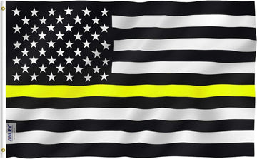 Anley Fly Breeze 3X5 Foot Thin Yellow Line USA Polyester Flag - Vivid Color and Fade Proof - American Honoring 911 Operators, Police Dispatchers Flags with Brass Grommets 3 X 5 Ft