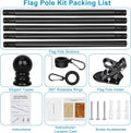 Flag Pole Kit, 6 FT Flagpoles for outside House, Heavy Duty Flag Pole Bracket, Tangle Free Flag Pole Ring, Stainless Steel Flagpole, Flag Poles for Outdoor, Porch, 1 in (Black)