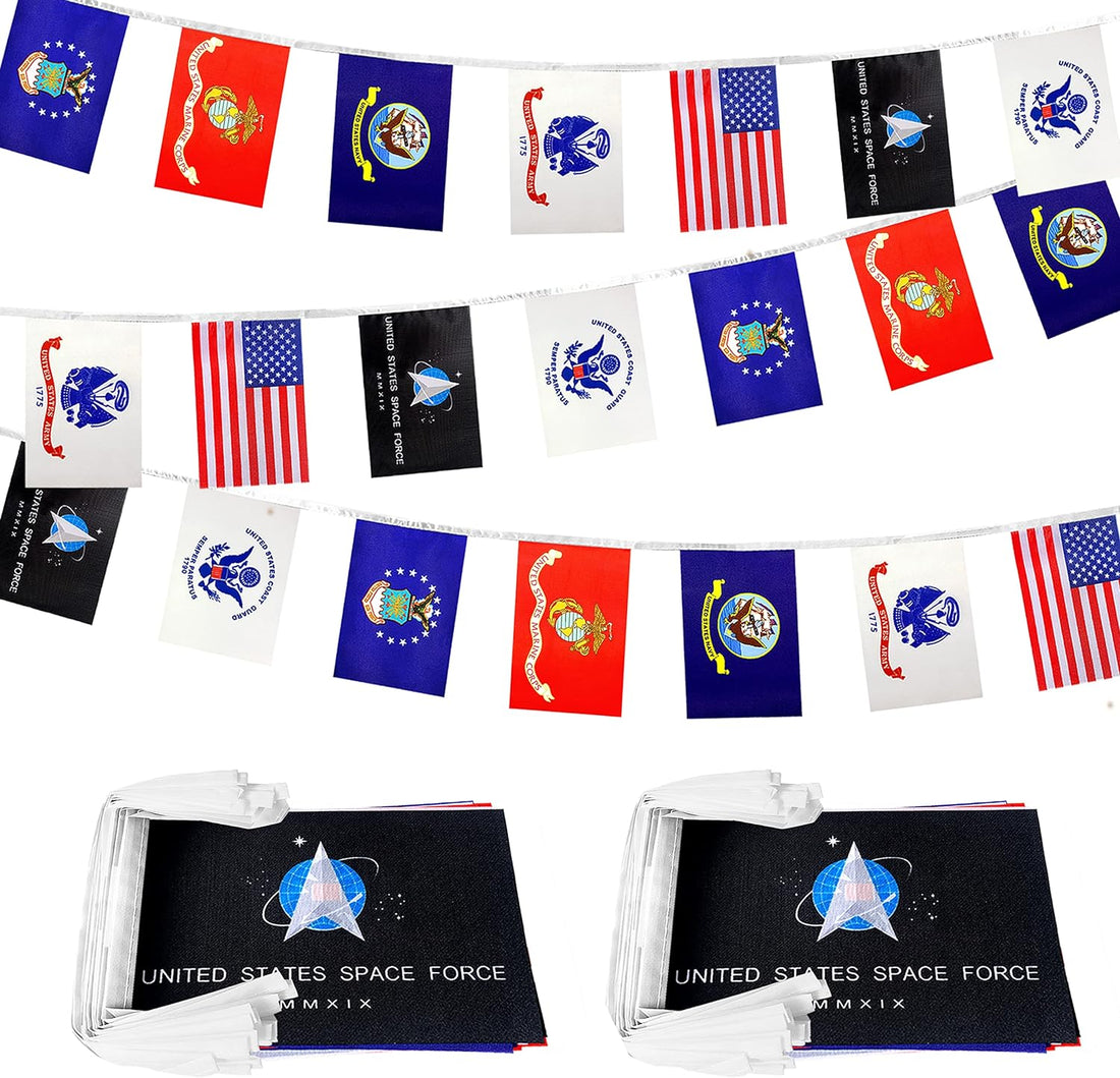 Consummate 2 String USA Military Flags Banner Set All Branches Bunting Flags for Memorial Day,Veterans Day Decorations,60 Feet 42 Flags
