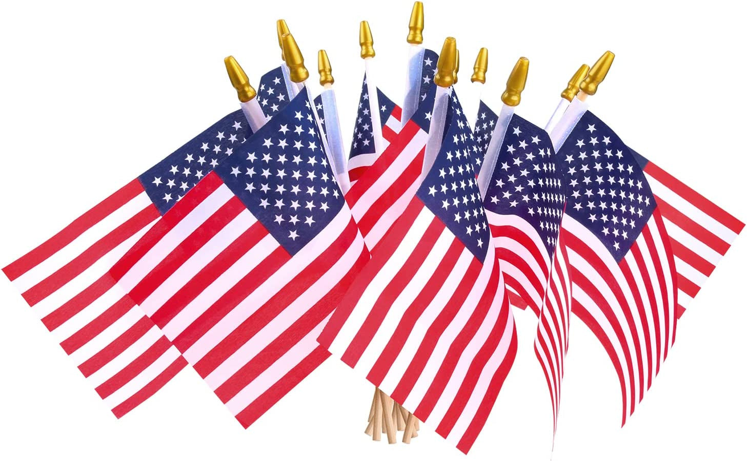 24 Pcs USA 4''X6'' Wooden Stick Flag,July 4Th Decoration, Veteran Party, Mini American Stick Flag - American Hand Held Stick Flags with Safety Golden Spear Top
