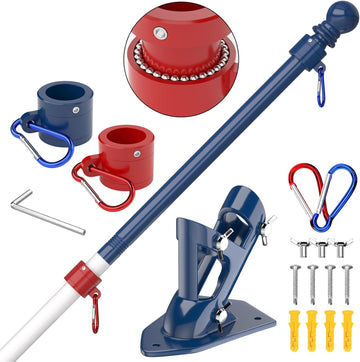ZMTECH Flag Pole - Upgraded Bracket, 6 FT Stainless Steel Flag Poles for outside House, Residential or Commerical, Tangle Free Flag Pole Kit for American Flag (Without Flag, Blue&Red)