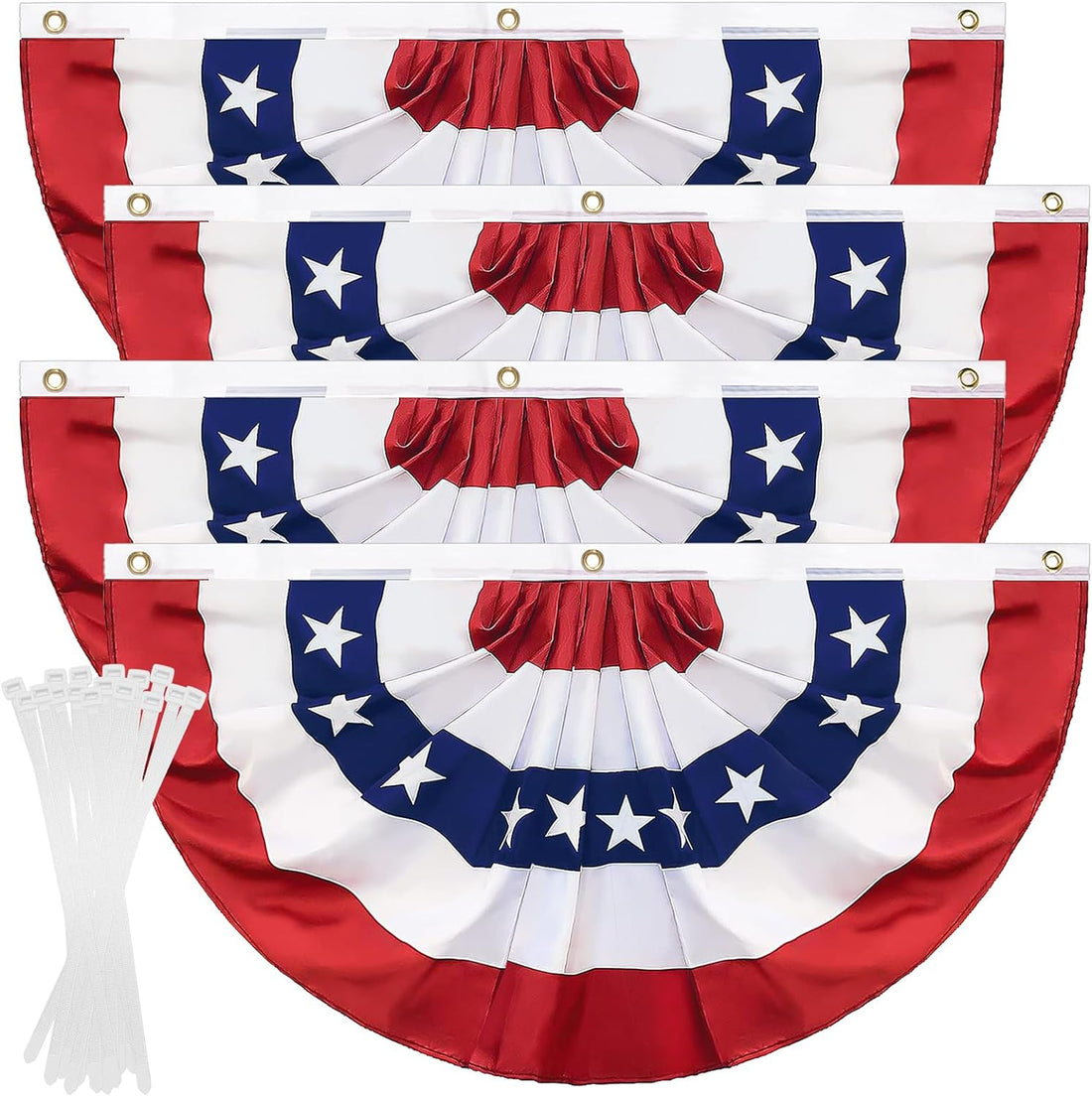 4 Pack American Flag Bunting,1.5X3 Ft US Pleated Fan Flag 4Th of July Decorations Outdoor,Fourth of July Patriotic Bunting Flag with Zip Ties for Independence Day Memorial Day Decor