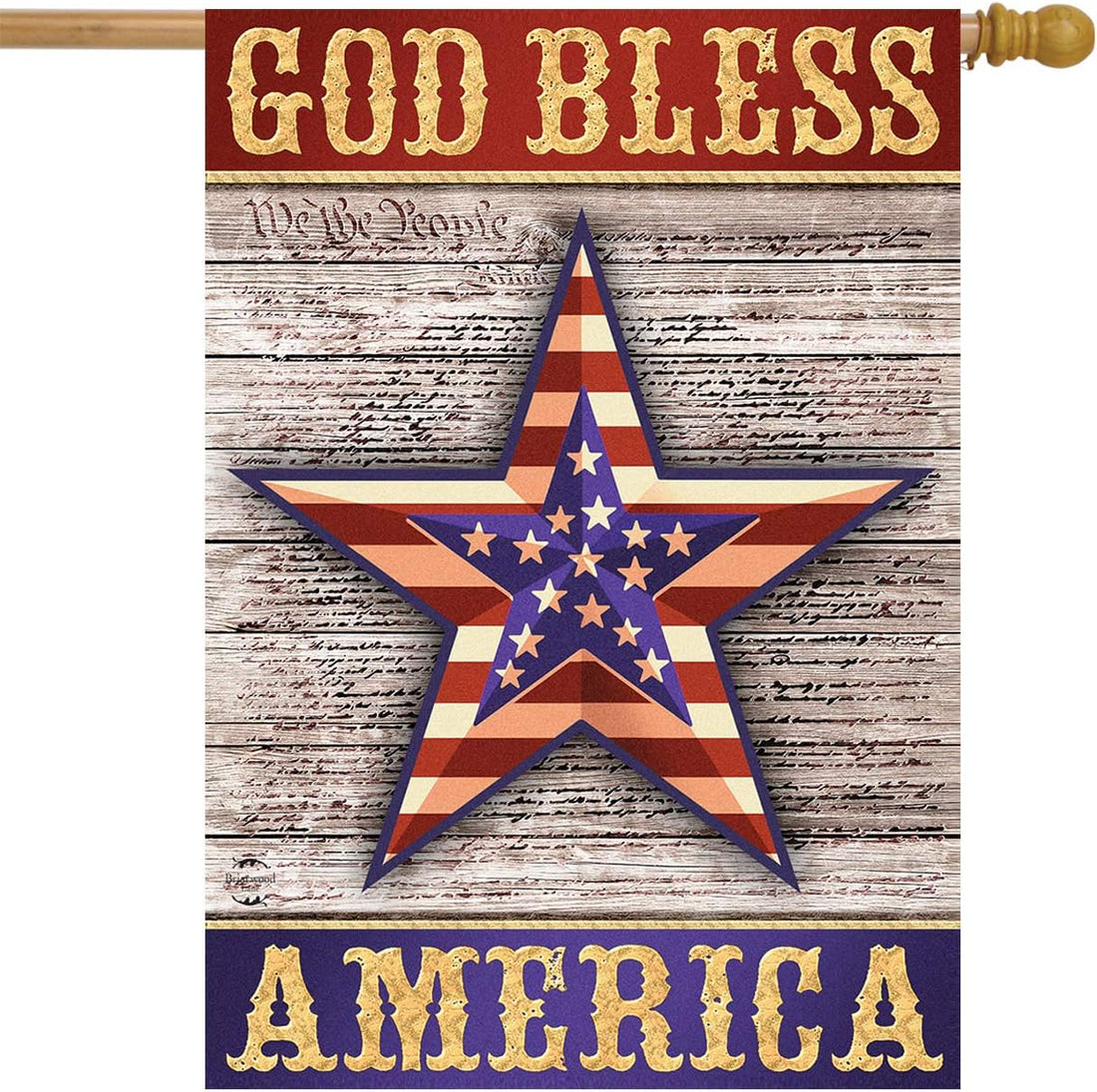 God Bless America Star Patriotic House Flag Rustic Fourth of July 28" X 40"