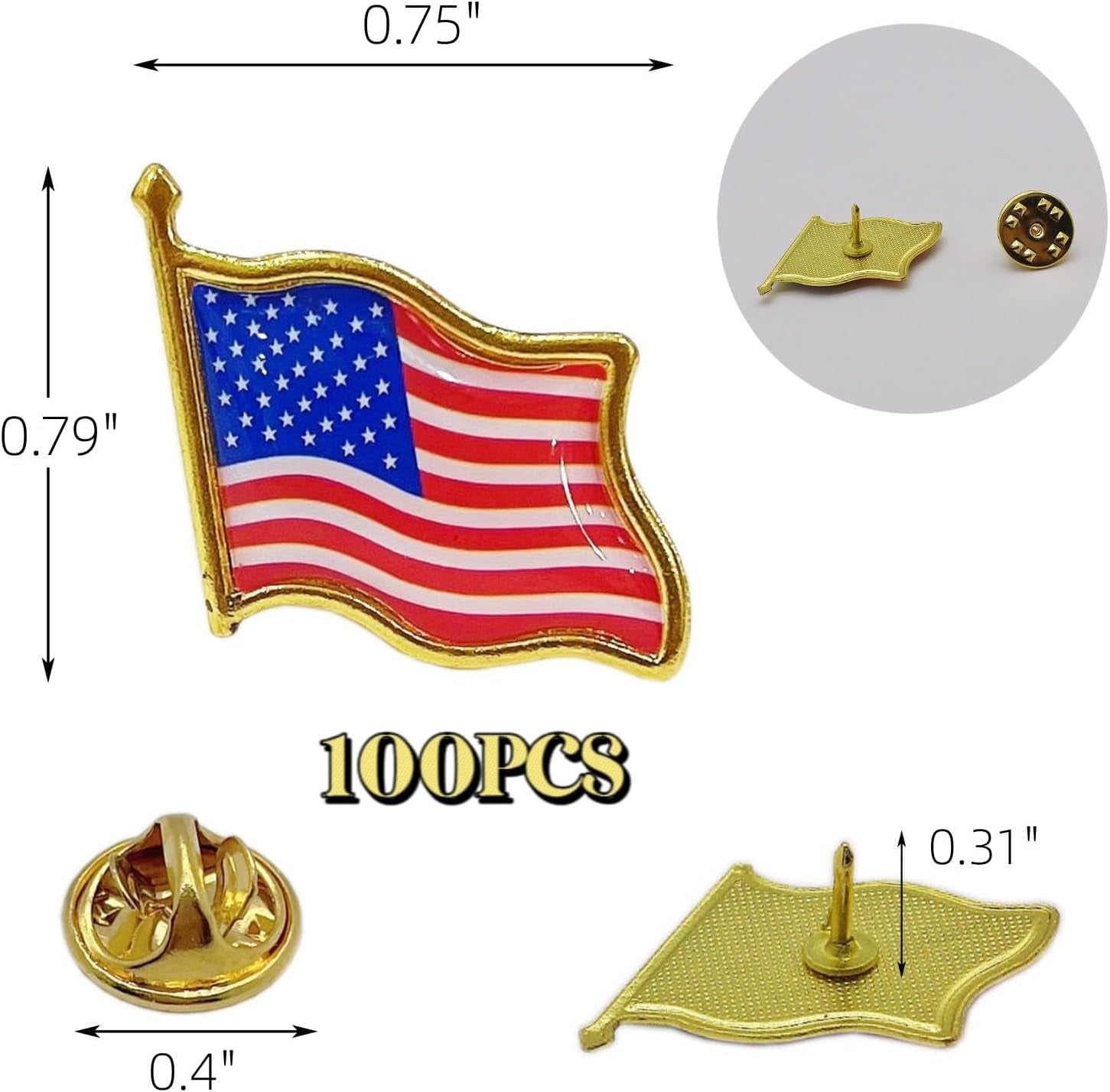 TANG SONG American Flag Lapel Pins - Solid Metal USA Flag Lapel Pins Badge Pins Brooch for Suit Jacket