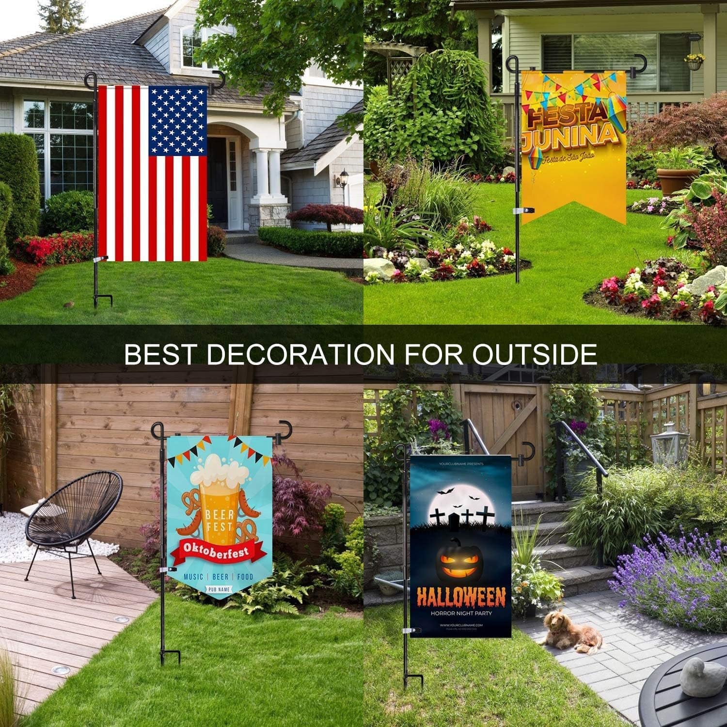 Garden Flag Stand Banner Flagpole, Black Wrought Iron Yard Garden Flag Pole - Holds Flags up to 12.5" in Width for Outdoor Garden Lawn