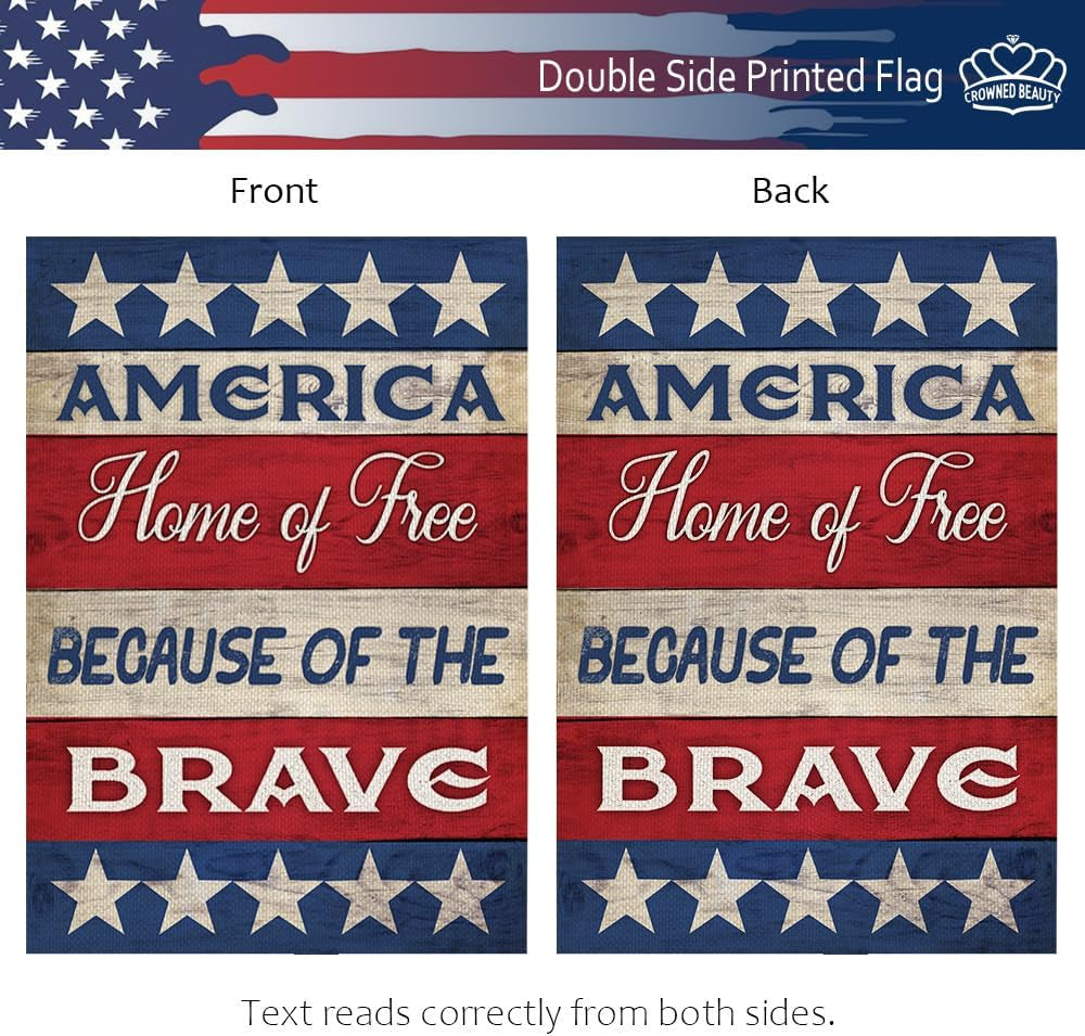 CROWNED BEAUTY 4Th of July Patriotic Free Garden Flag 12X18 Inch Double Sided Memorial Day Blue Star Red Independence Day outside Yard Party Decoration