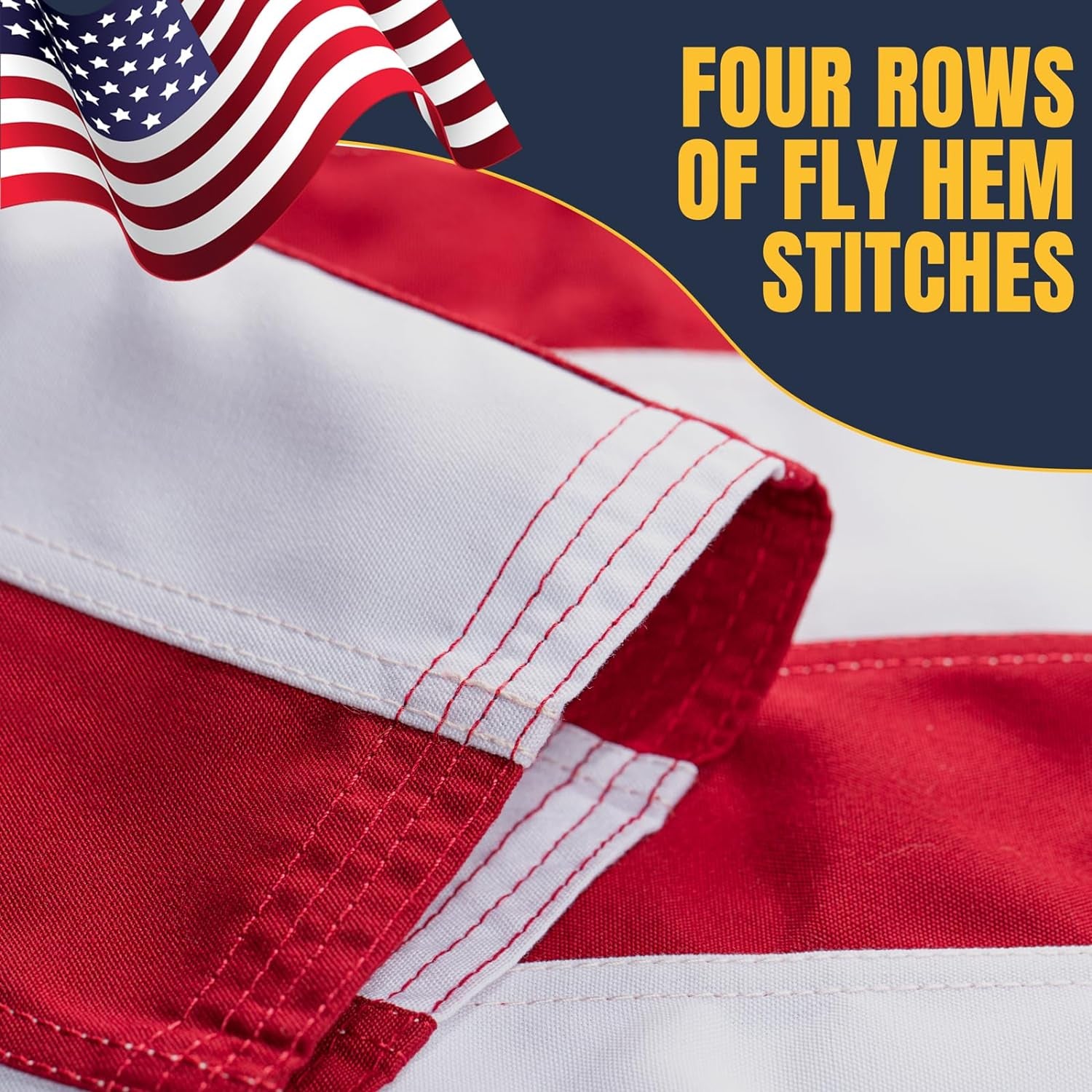 Cotton American Flag 4X6 Ft for Outside, Tearproof Heavy Duty Fabric, Embroidered Stars, Sewn Stripes, Brass Grommets US USA Best Indoor Outdoor Flags