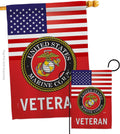 US Marine Corps Veteran Garden House Flag - Set Armed Forces USMC Semper Fi United State American Military Retire Official - Decoration Banner Small Yard Gift Double-Sided Made in USA 28 X 40