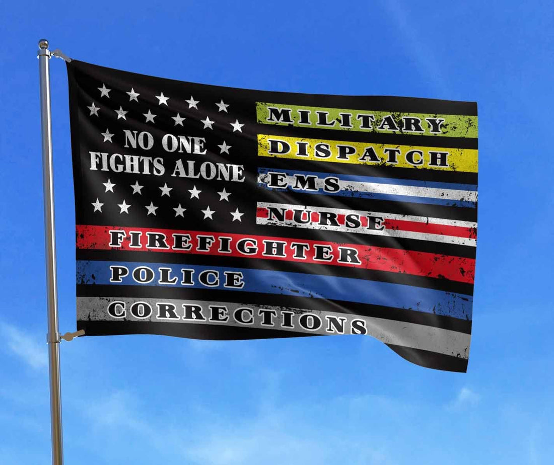 No One Fight along Flags Banner 3X5Ft-First Responders Multi Thin Line America Flag Canvas Header Polyester with Brass Grommets Outdoor Décor