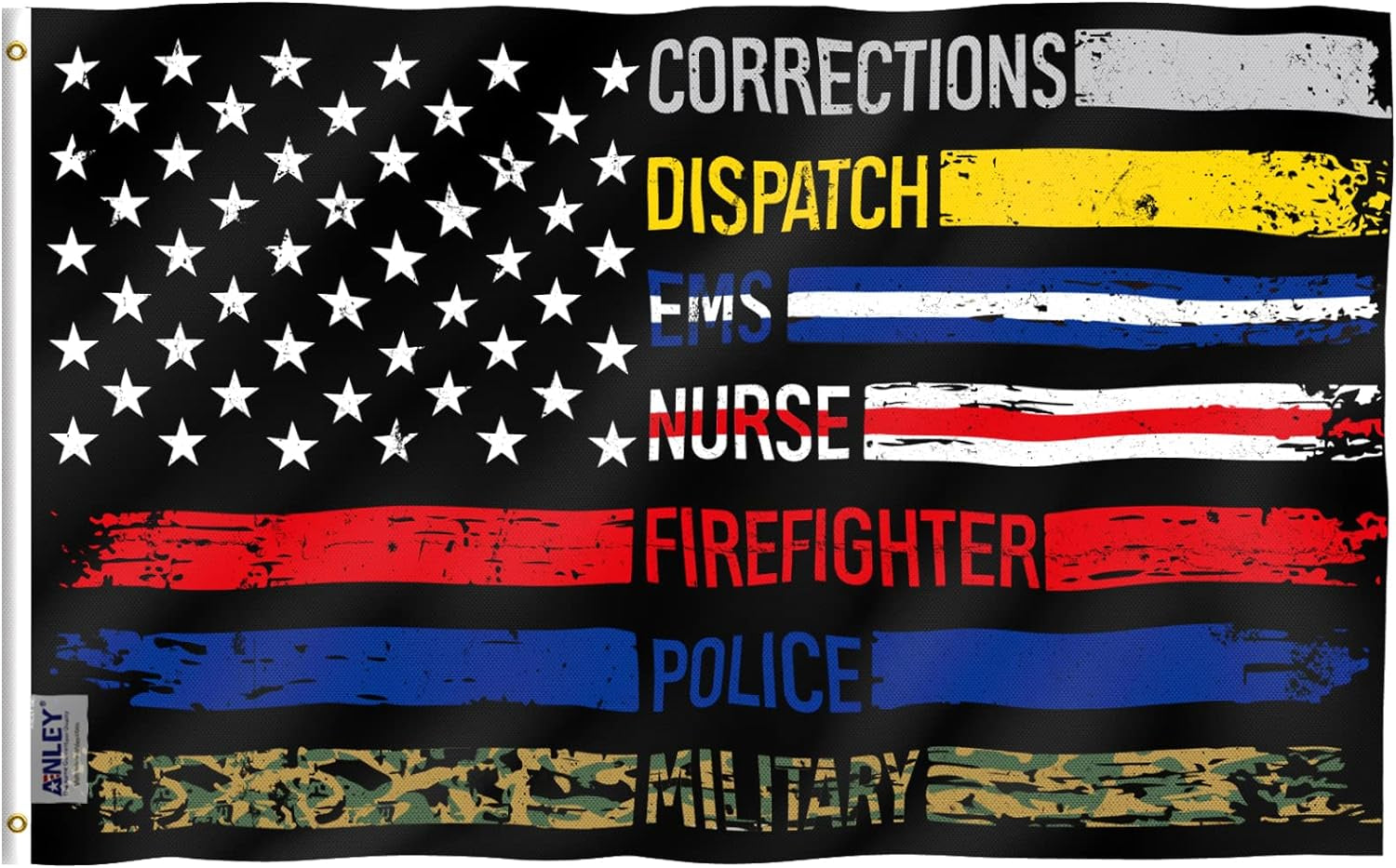 Anley Fly Breeze 3X5 Foot Multi Line American Flag - Vivid Color and Fade Proof - Canvas Header and Double Stitched - Supporting Our First Responders Flags Polyester with Brass Grommets 3 X 5 Ft