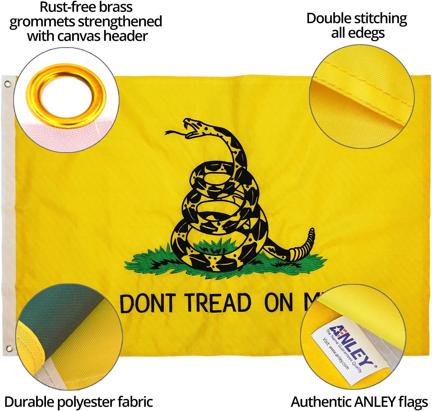 Anley Fly Breeze 3X5 Foot Don'T Tread on Me Flag - Vivid Color and Fade Proof - Canvas Header and Double Stitched - Flags Polyester with Brass Grommets 3 X 5 Ft