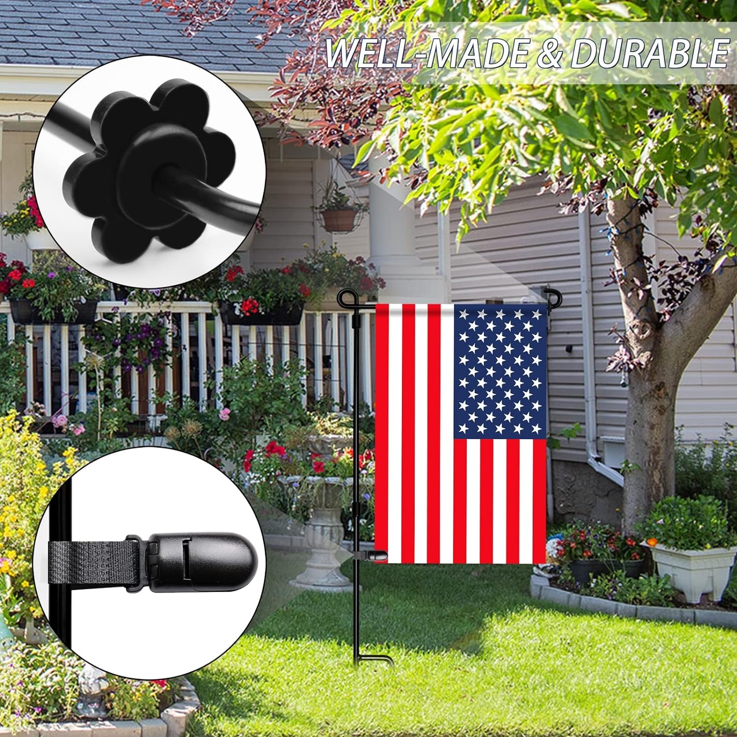 HOOSUN 22 Pack Garden Flag Clips and Stoppers,Clips for Garden Flag Holders,Garden Flag Rubber Stoppers,Garden Flag Holder Clips for Small Flags,Garden Flag Accessories Decorative Flag Holder