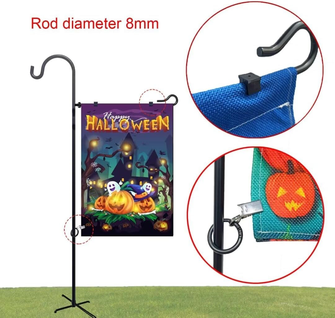 Garden Flag Clips and Stoppers,Tiger Clip with Ring and U Clamp(For 8Mm Rod),Anti Wind Accessories for Garden Flag Holder