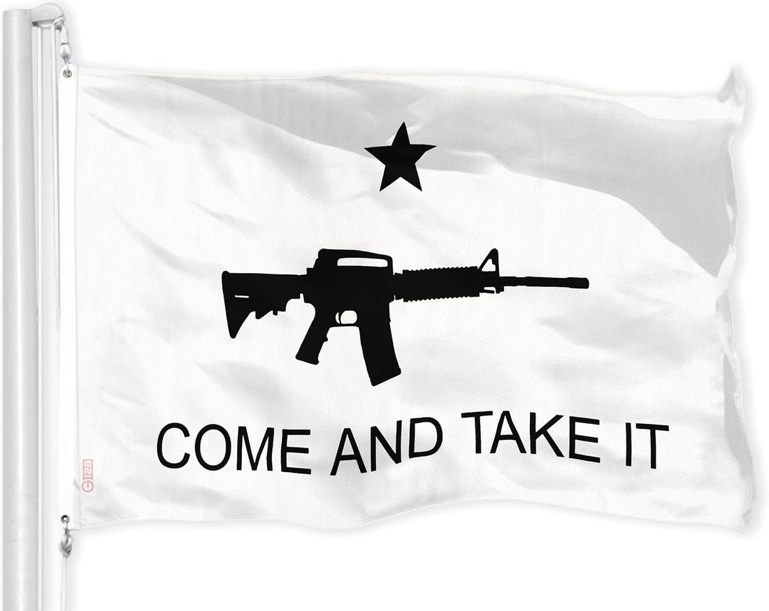 G128 Come and Take It Rifle White Flag | 3X5 Ft | Liteweave Pro Series Printed 150D Polyester | Historical Flag, Indoor/Outdoor, Vibrant Colors, Thicker and More Durable than 100D 75D Polyester