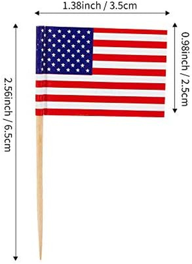 CYPS 100 Pcs USA American Flag US Toothpick Flags, Small Mini Stick Cupcake Toppers US Flags,4Th of July,Veterans Day,Country Picks Party Decoration Celebration Cocktail Food Bar Cake Flags