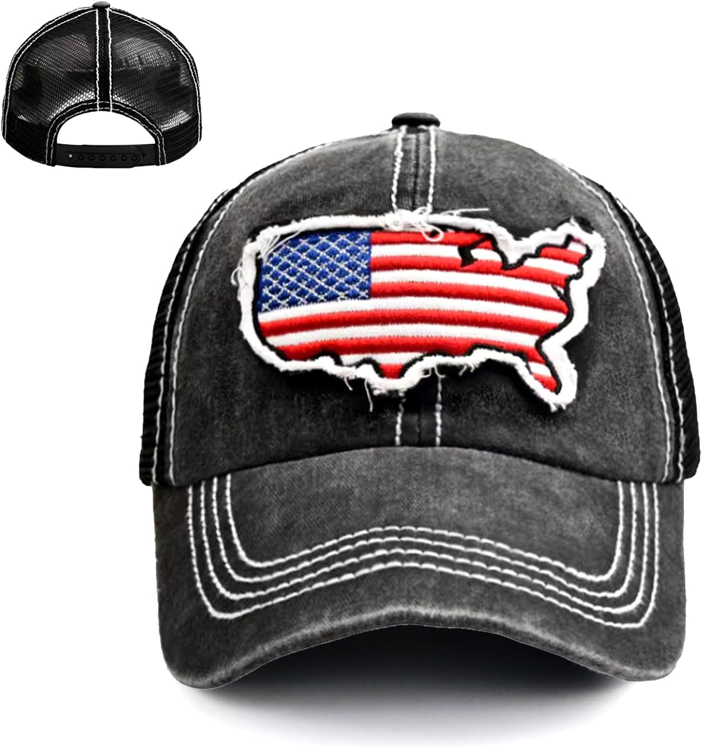 American Flag Hat Unisex Vintage Embroidery Washed Distressed Cotton Baseball Cap Adjustable USA Trucker Dad Hat