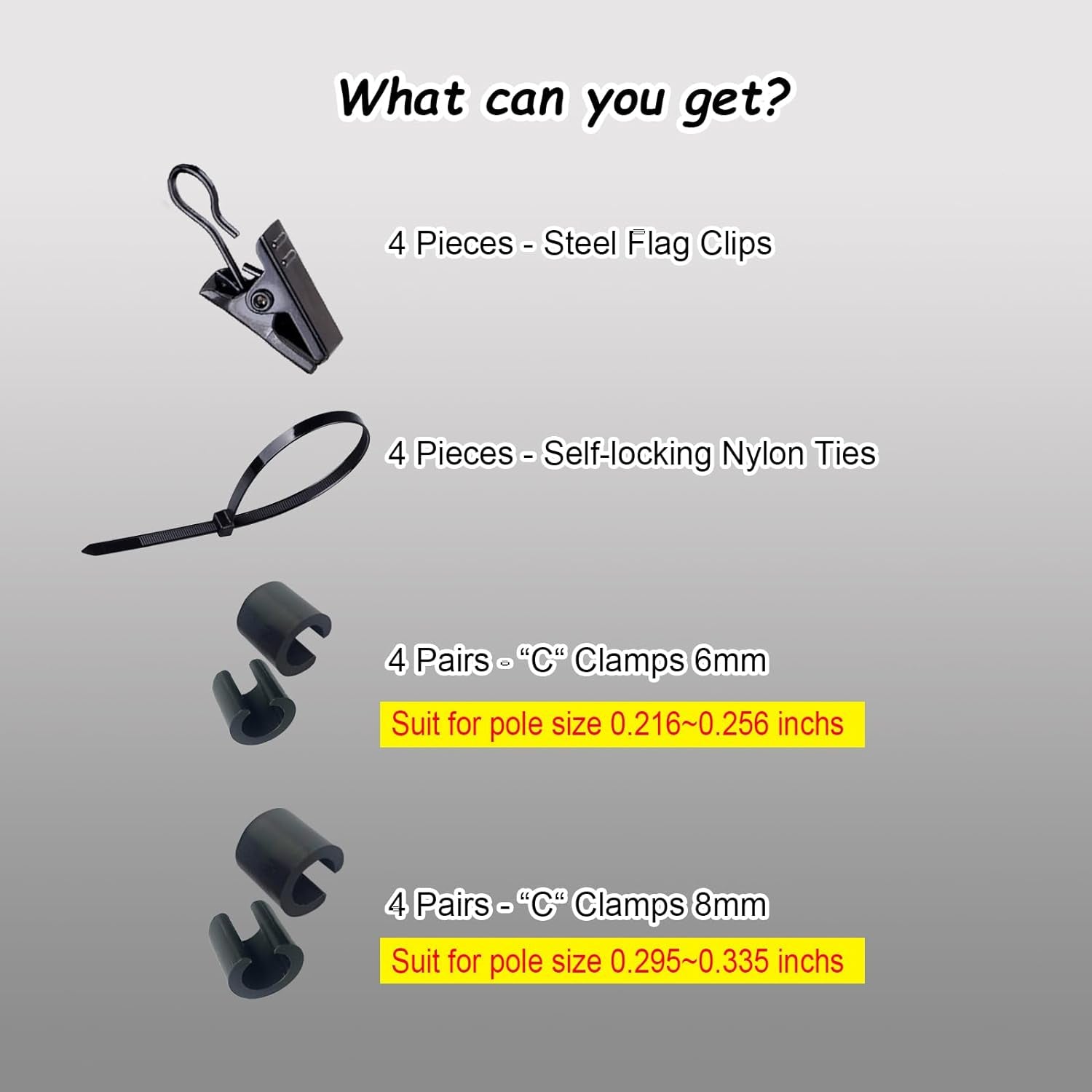 Garden Flag Clips and Stoppers,Tiger Clip and C Clamp(For 6Mm&8Mm Rod),Anti Wind Accessories for Garden Flag Holder