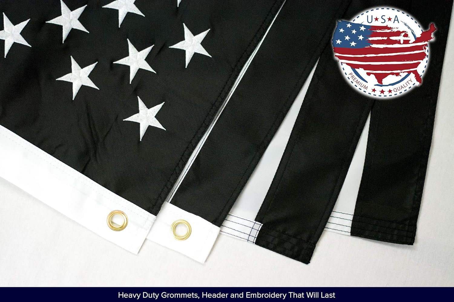 Thin Blue Line USA Flag 2X3 Ft | Heavy Duty Embroidered Stars & Sewn Stripes | Brass Grommets | UV Protection | Black White Blue American Police Flag Honoring Law Enforcement Officers