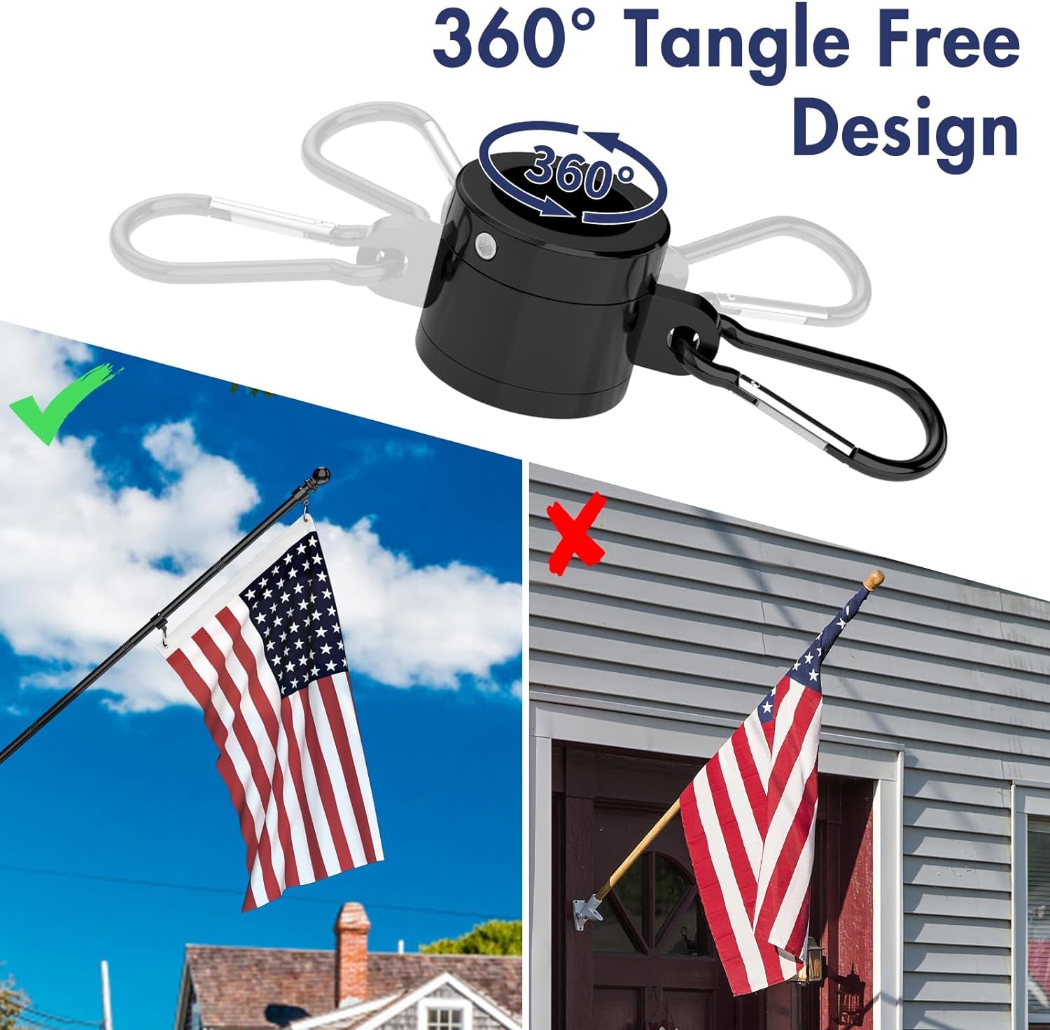 American Flag with Pole - Tangle Free Flagpole Residential or Commerical Kit with Stainless Steel Flag Poles,3X5 Embroidered US Flag for outside House,Porch,Garden,Yard(6 FT, Black)