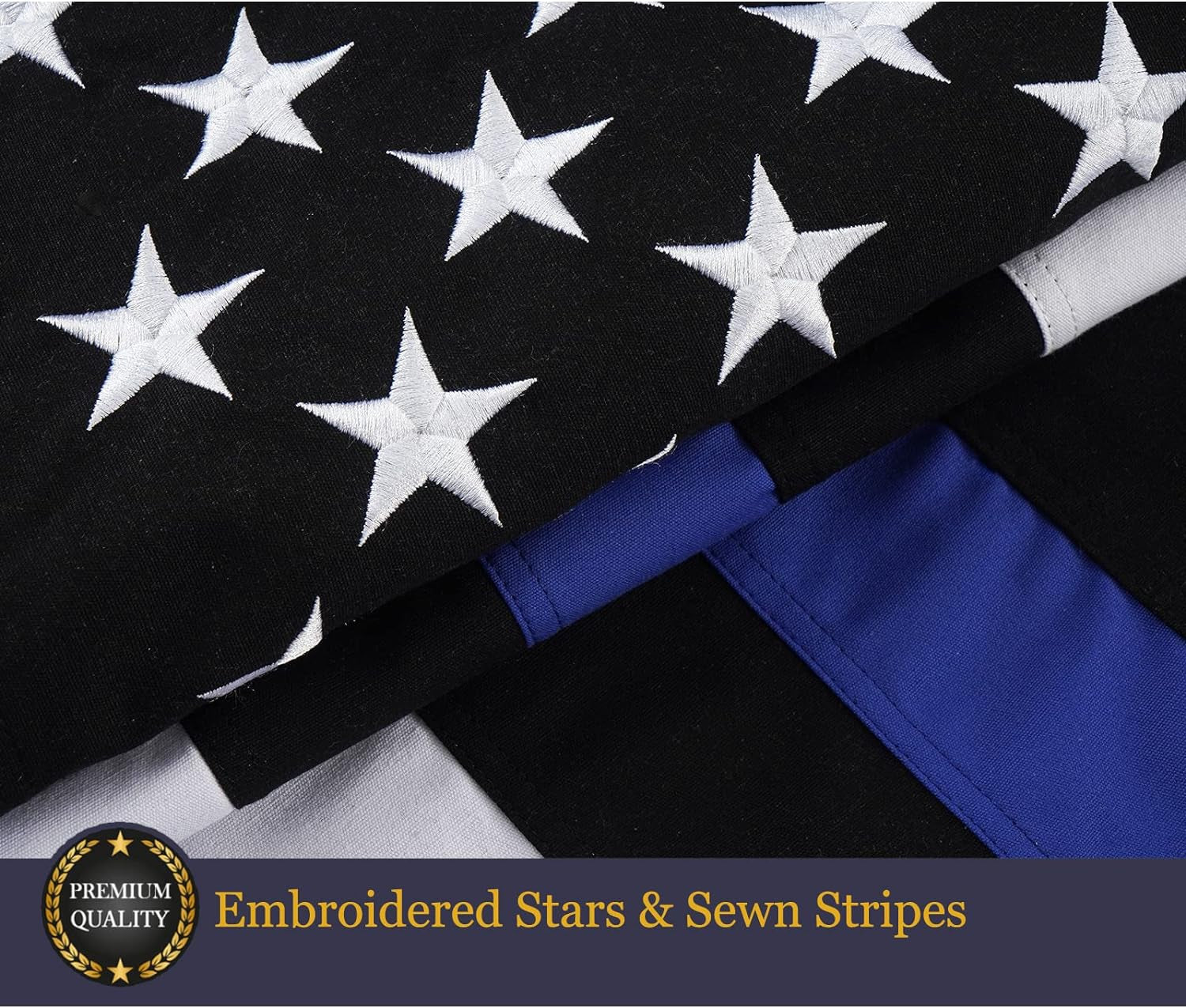 Homissor Thin Blue Line Flag Cotton Police Flags 3X5 Ft Embroidered Star Heavy Duty Back the Blue Flag Stripe Blue Line Lives Matter Flags Banner with 2 Brass Grommets