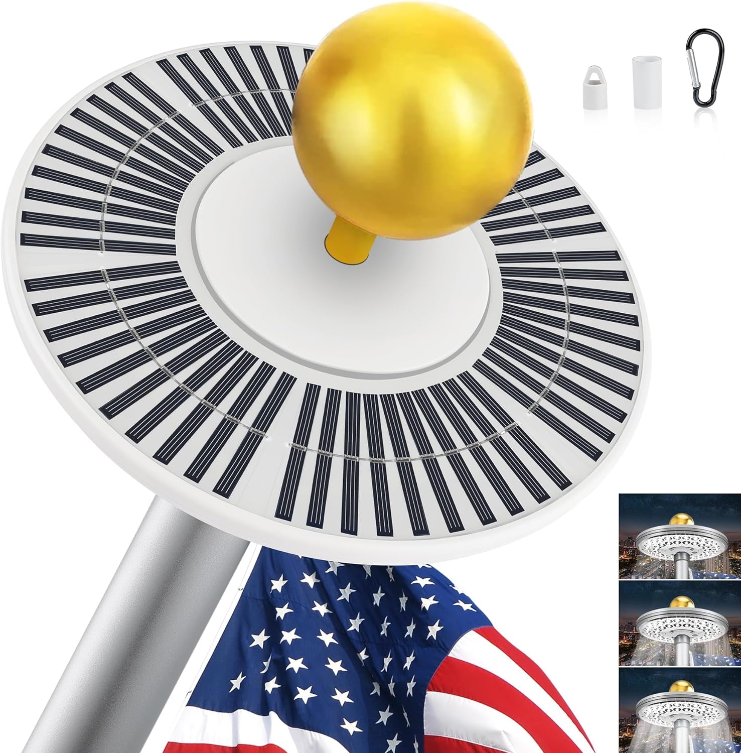 Flagpole Light Solar Powered, Auro 4 Golden Flag Pole Light 48 Large LED for 15-25 Ft Poles,12 Hour Dusk to Dawn Auto On/Off, Spectacular Aurora Lighting on Outdoor Pole Top