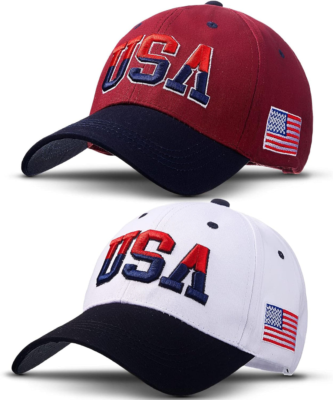 2 Pieces Patriotic Baseball Cap Adjustable Cotton Dad Hat USA Embroidered American Flag Cap for Men Women