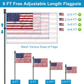 Flag Pole Kit, 6 FT Flagpoles for outside House, Heavy Duty Flag Pole Bracket, Tangle Free Flag Pole Ring, Stainless Steel Flagpole, Flag Poles for Outdoor, Porch, 1 in (Black)