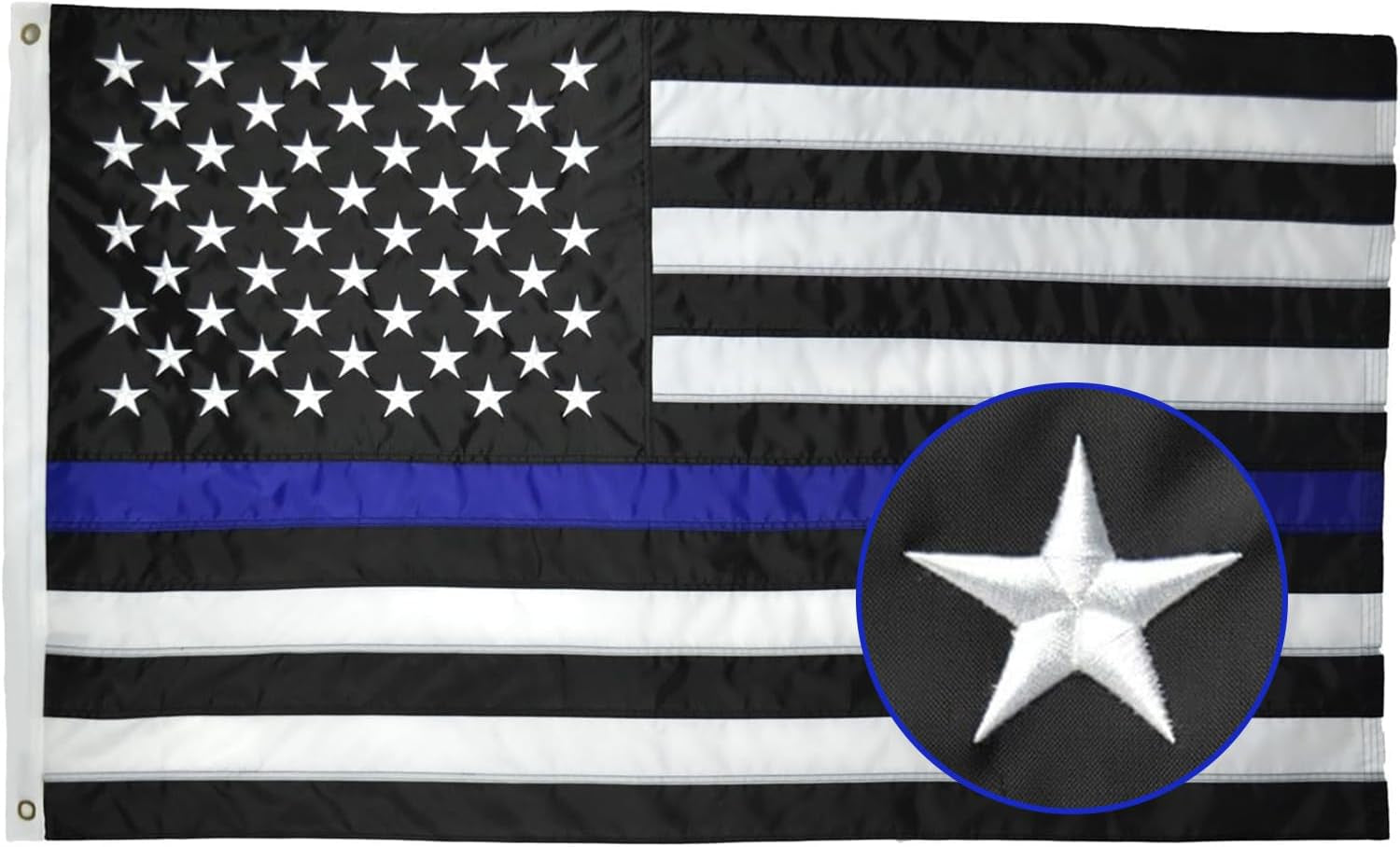 Thin Blue Line Flag, Police Flag, American Flag, Police Flag, Honoring Law Enforcement Officers, Embroidered Stars Sewn Stripes, Blue Thin Line