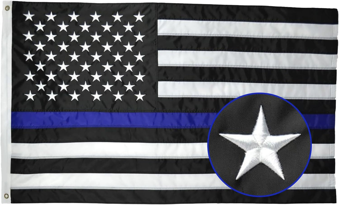 Thin Blue Line Flag, Police Flag, American Flag, Police Flag, Honoring Law Enforcement Officers, Embroidered Stars Sewn Stripes, Blue Thin Line