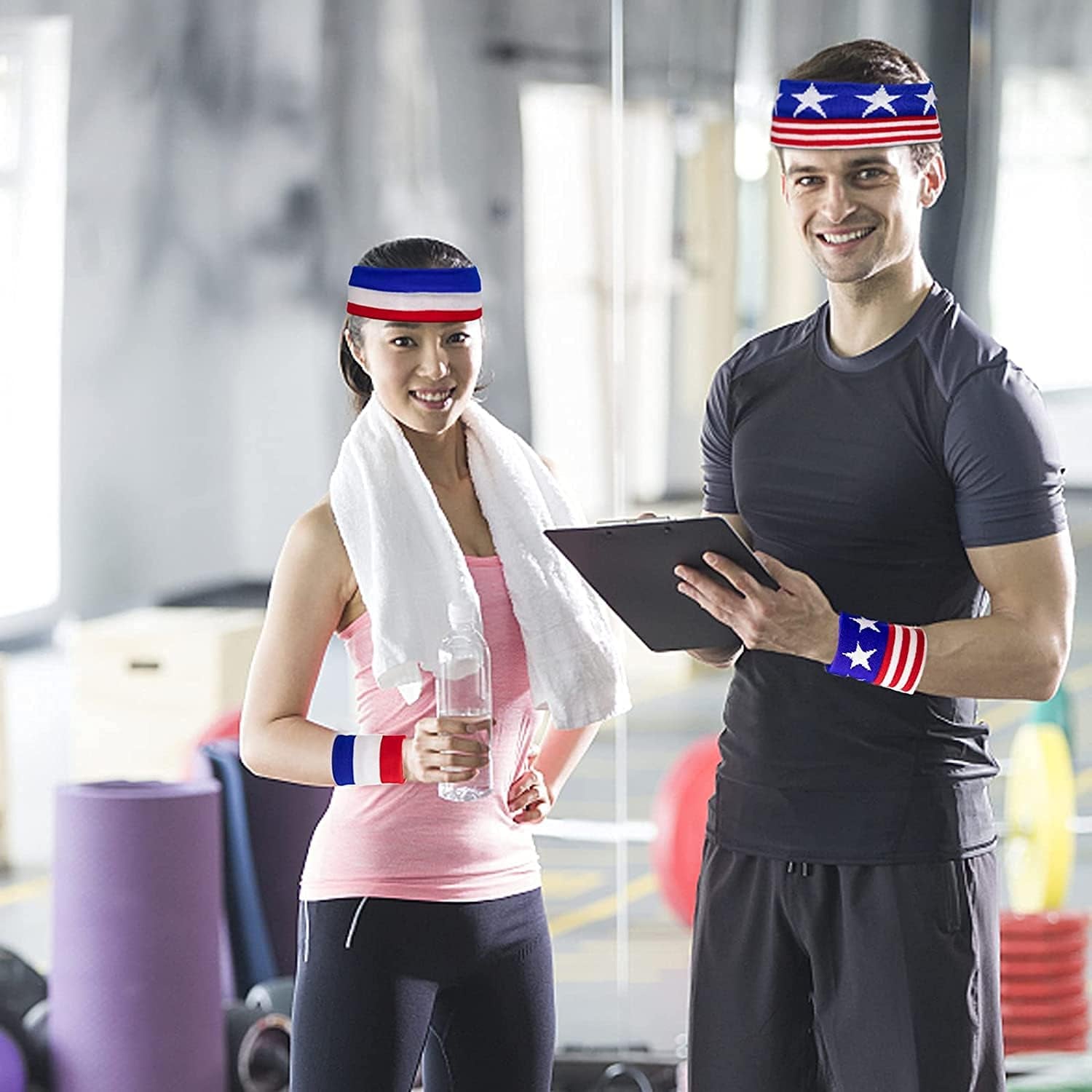 American Flag Sports Headband & Wristband-Striped Sweatband Set for Basketball, Football, Running, Gym & Exercise