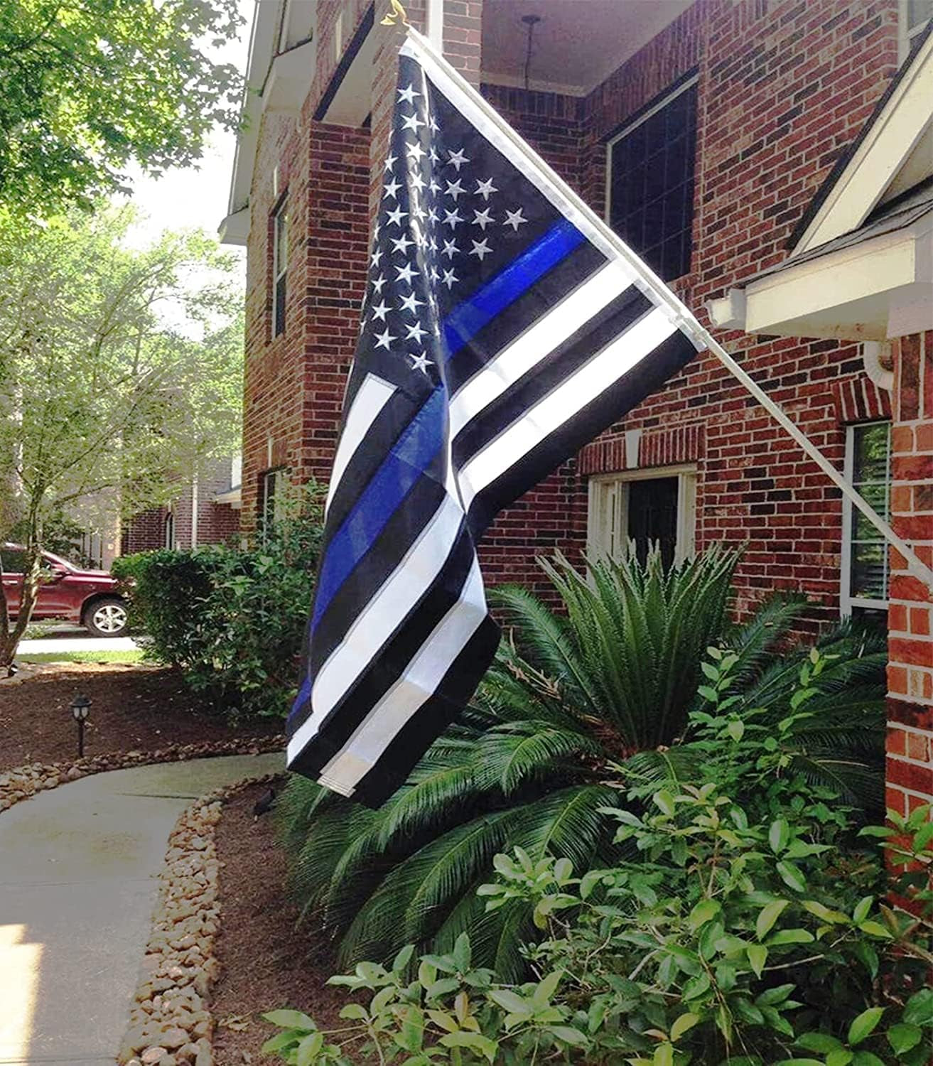 Homissor Thin Blue Line Flags 6X10 Outdoor Made in USA - Embroidered Stars Police Flag, Heavy Duty Back the Blue Flag Stripe Blue Line Lives Matter Flags Banner with 3 Brass Grommets