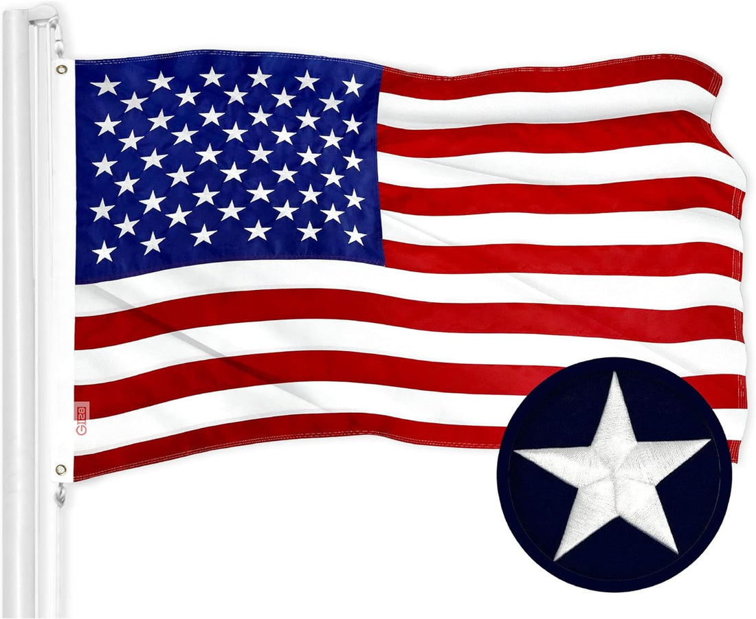 G128 American USA Flag | 1X1.5 Ft | Toughweave Series Embroidered 210D Polyester | Country Flag, Embroidered Stars, Sewn Stripes, Indoor/Outdoor, Vibrant Colors, Brass Grommets