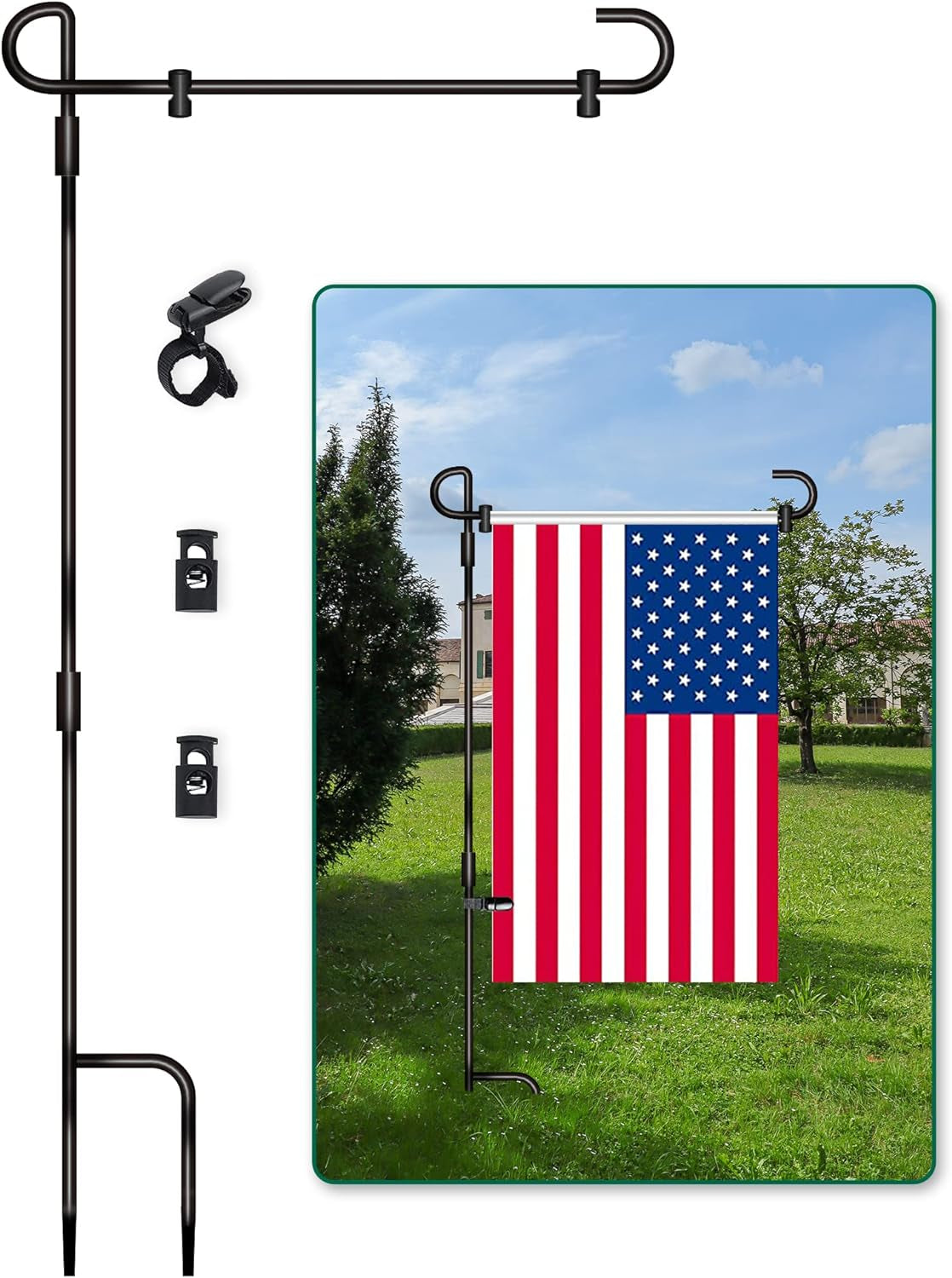 SZHLUX Garden Flag Stand, Premium Yard Flag Pole for 31X13 Flags, Metal Powder-Coated Weather-Proof Paint Garden Flag Pole