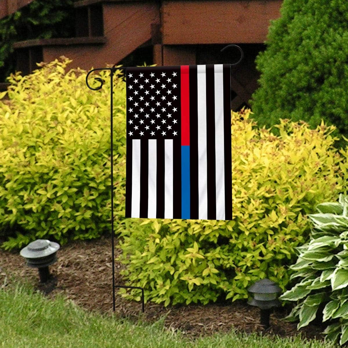 Thin Blue & Red Line Garden Flag Police Firefighter Patriotic 12.5" X 18"